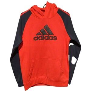 Adidas Climawarm Pullover Hoodie Sweatshirt Orange Gray Logo Men's XL